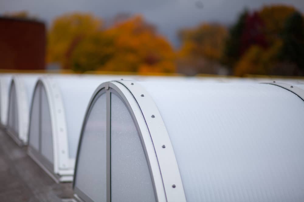 Close up of barrel vaulted polycarbonate skylights