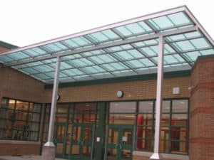 entrance canopy - EXTECH's SKYSHADE 3100 at Slippery Rock Area High School in Slippery Rock, PA